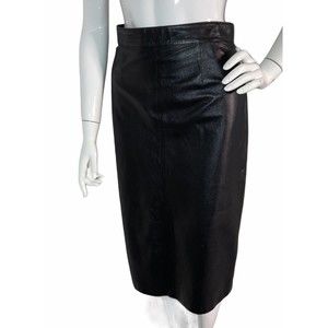 Vintage 70's Vera Pelle Italy Black Soft Leather High Waisted Pencil Skirt Sz 50